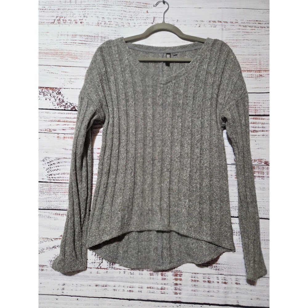 KUT from the Kloth Womens V-Neck Ribbed High Low Sweater Gray Small Wool Blend